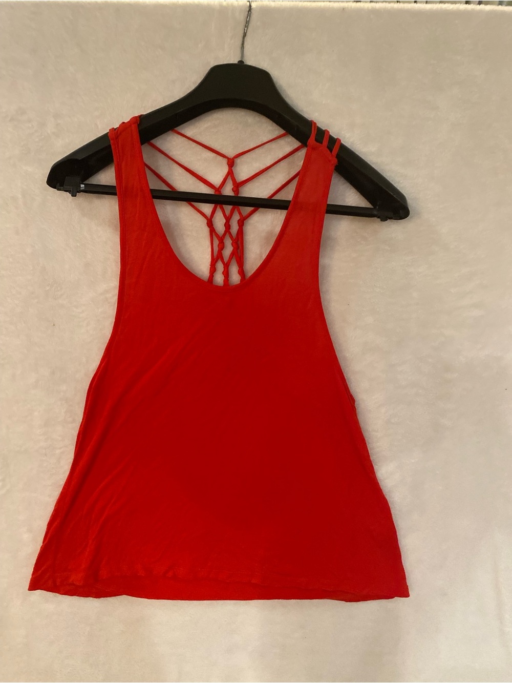 J & K Red Strappy Macramé-Back Tank Top